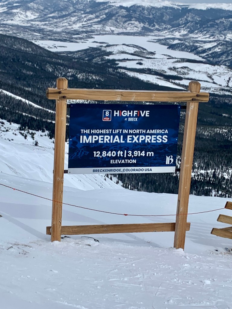 Sign at the top of Imperial Bowl at Breckenridge Ski Resort.