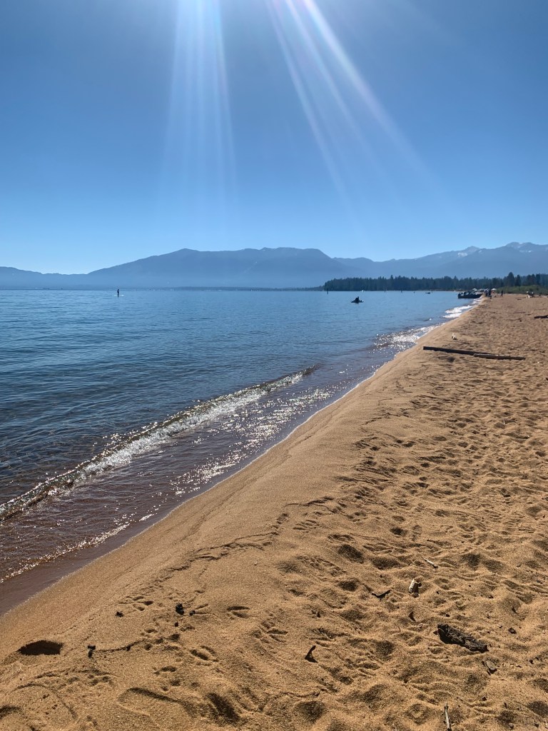 Long sandy beach on a sunny day